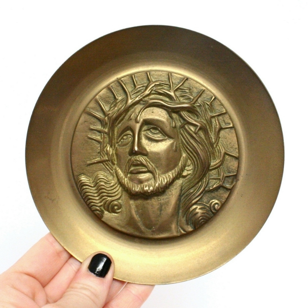 Vintage Brass Dish Depicting Jesus